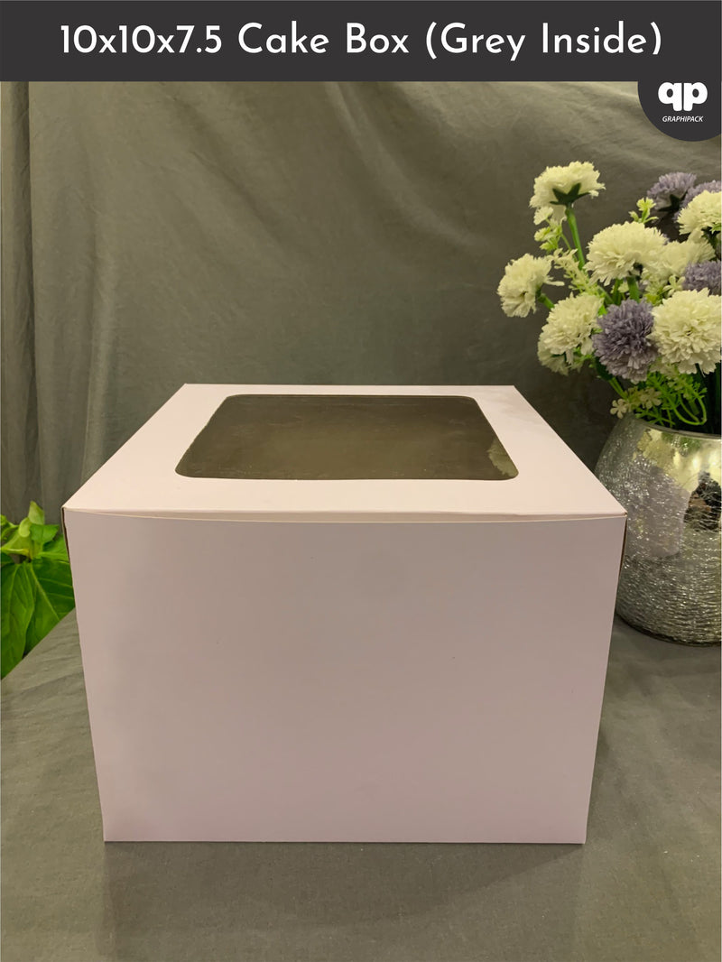 Cake Box 10"x10"x7.5" (Grey Inside)- with Window