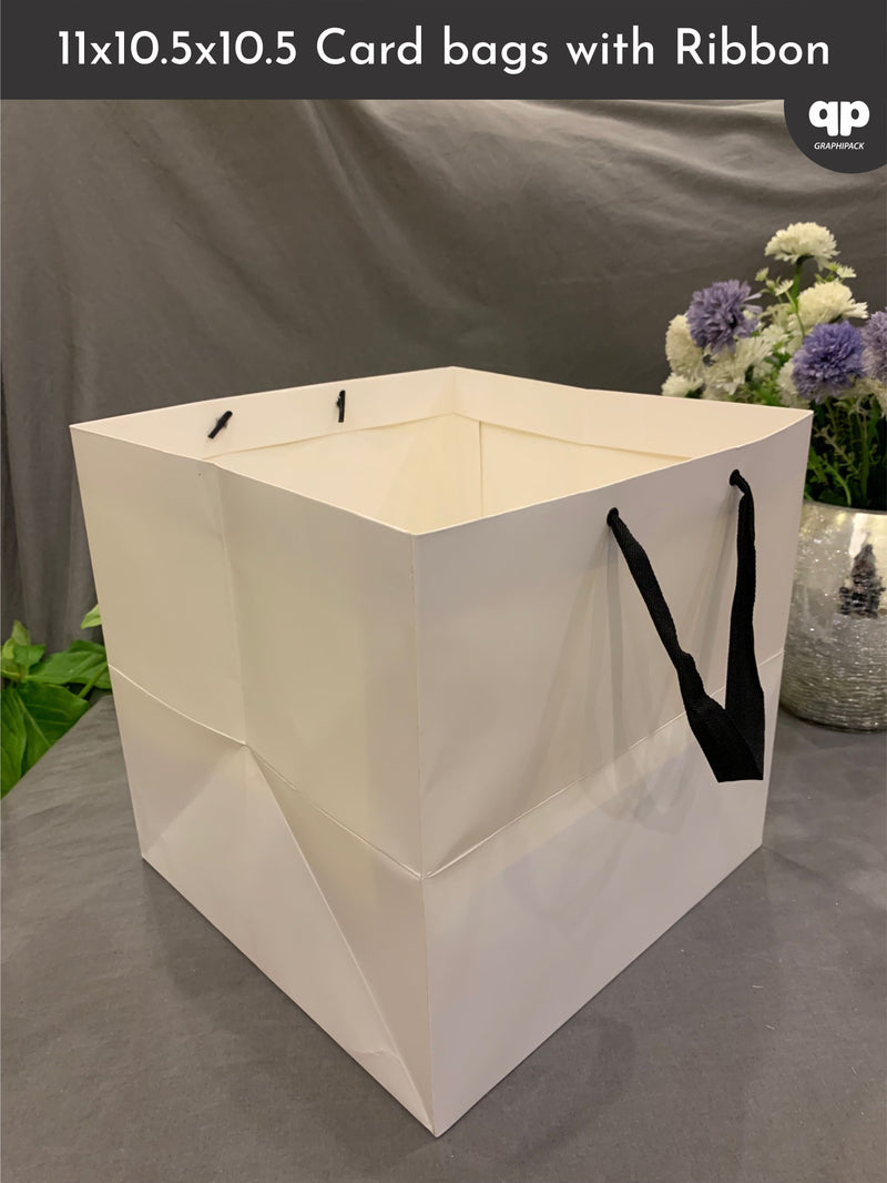 White Card Bags 10.5"x11"x10.5" (with Ribbons)