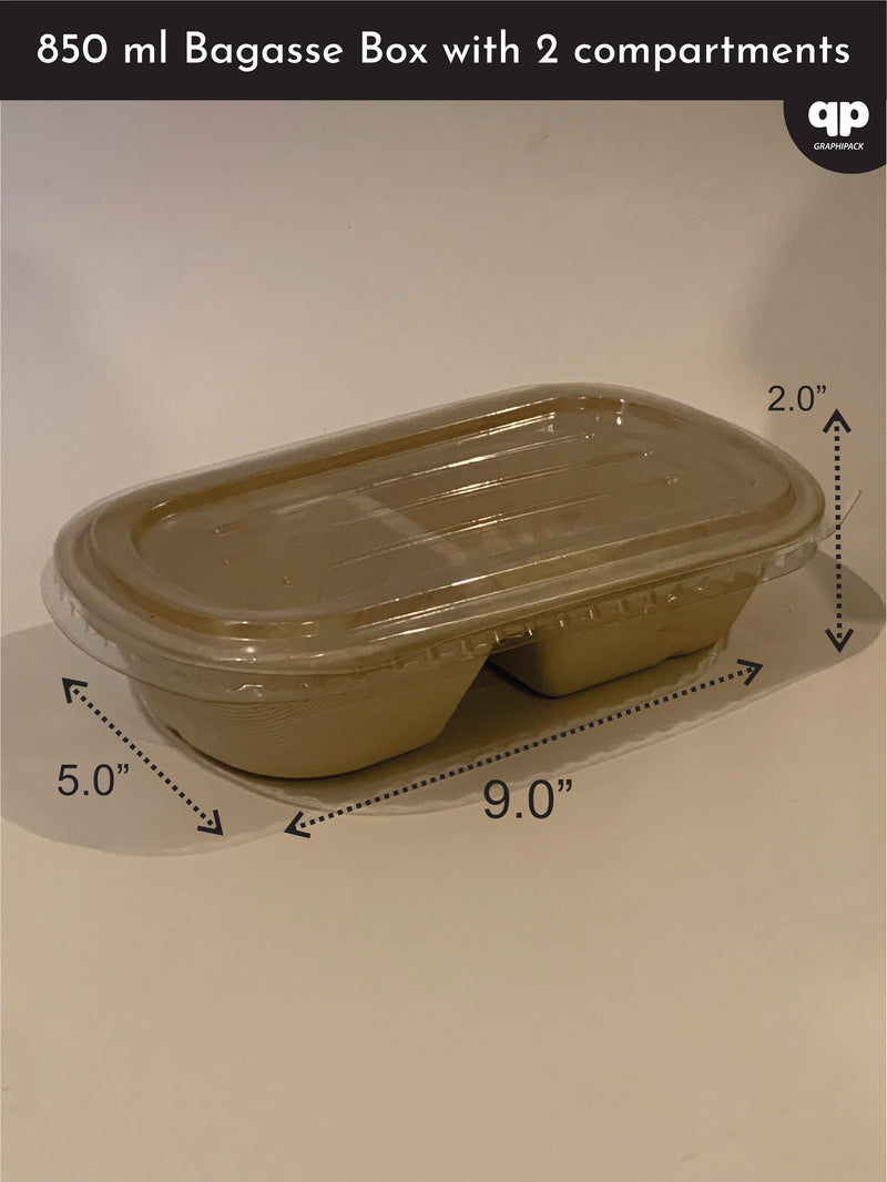 850 ml bowl with 2 compartments and a transparent lid: