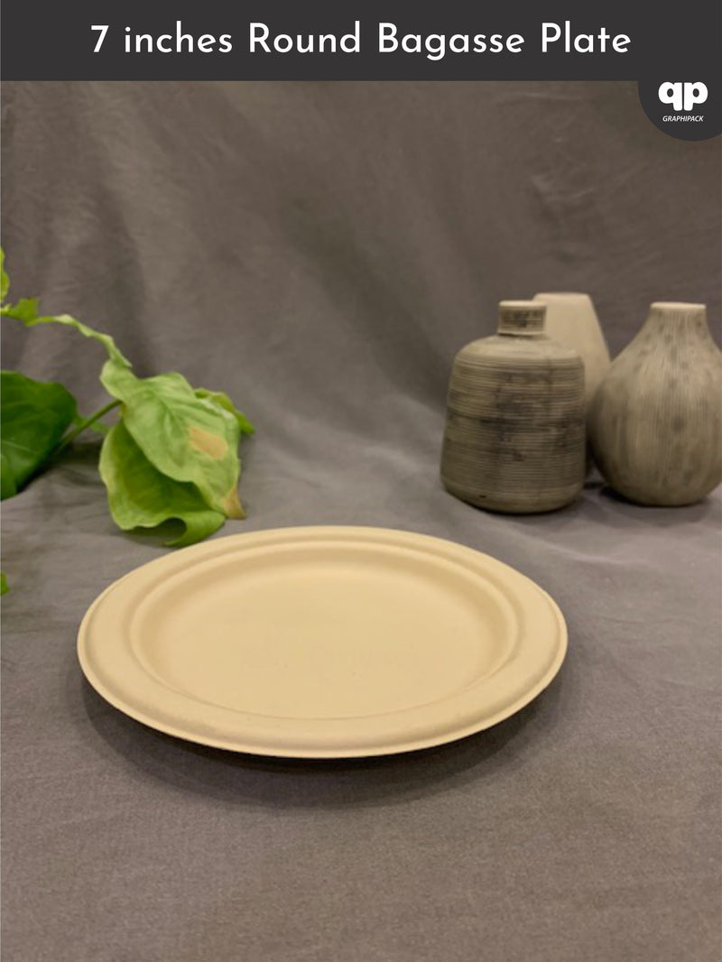 7" Round Bagasse Plates