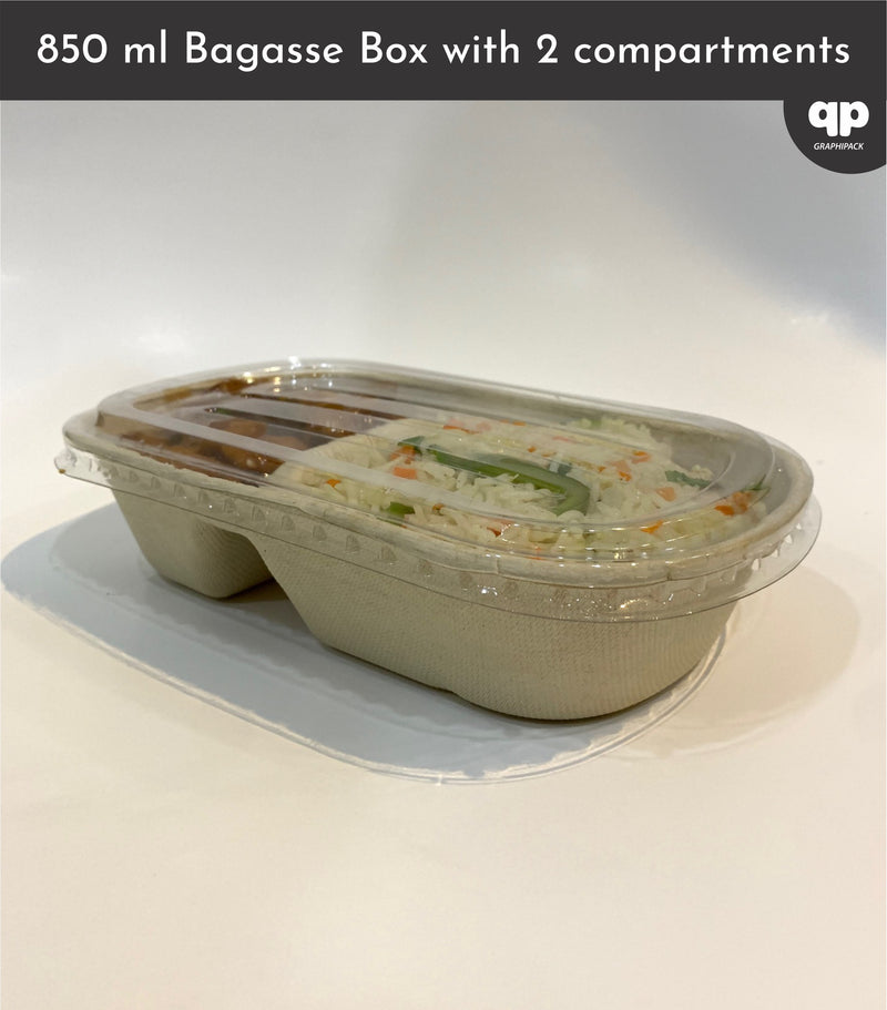 850 ml bowl with 2 compartments and a transparent lid: